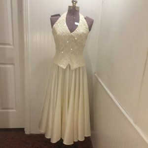 Vintage 80's Satin & Sequin Tea Length Dress